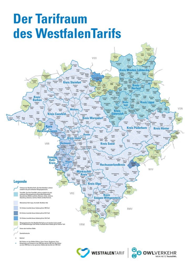 OWLmobil · Für Mobilität in den Kreisen Minden-Lübbecke, Herford und Gütersloh · Tarifraumkarte eezy Westfalen